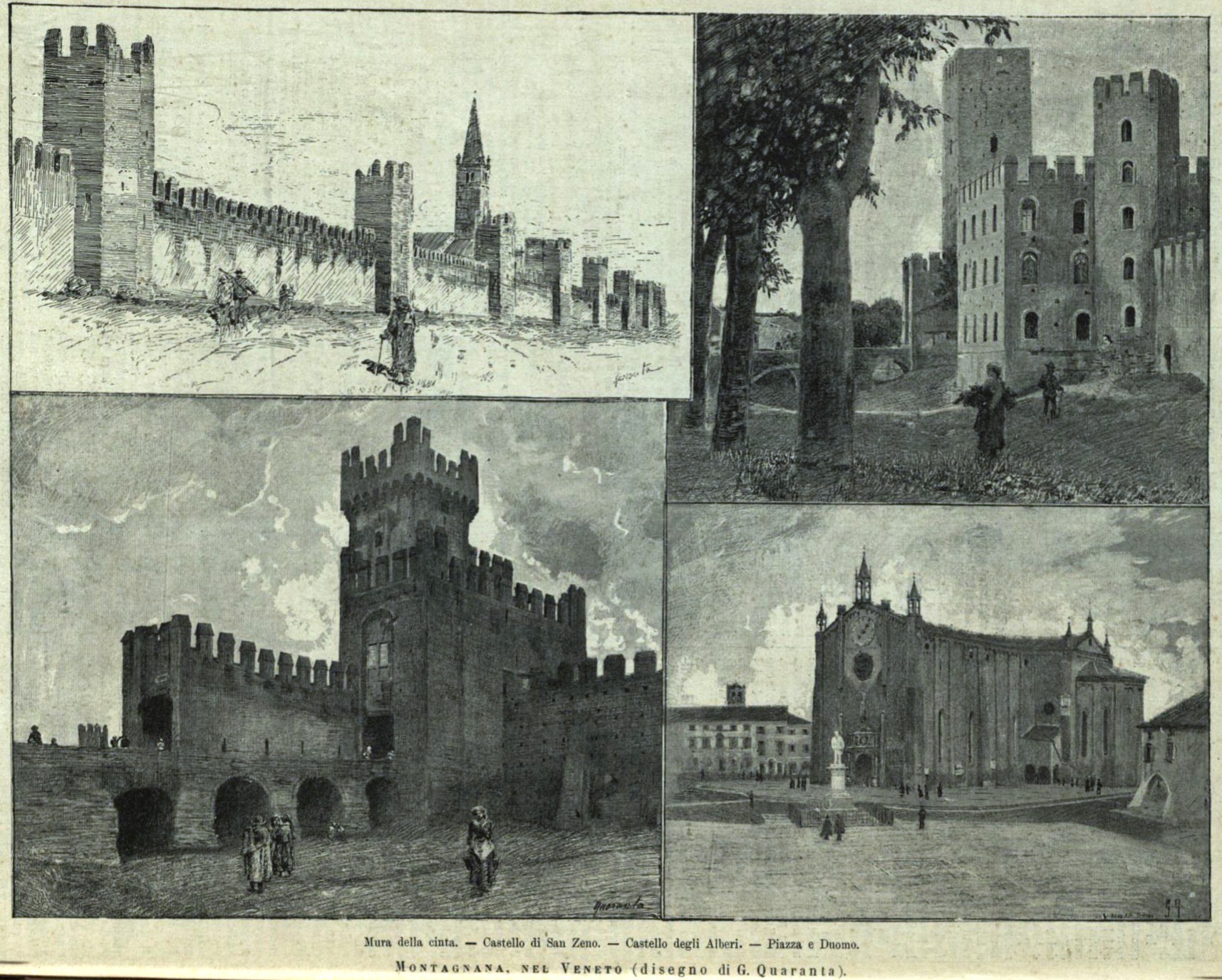 Veduta panoramica di Montagnana con la cinta muraria medievale e le torri che circondano il centro storico