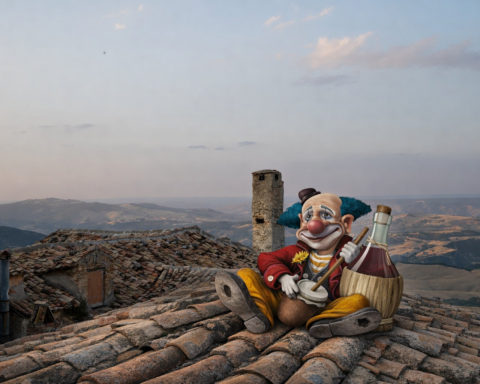Clown sopra un tetto durante il Carnevale di Stigliano